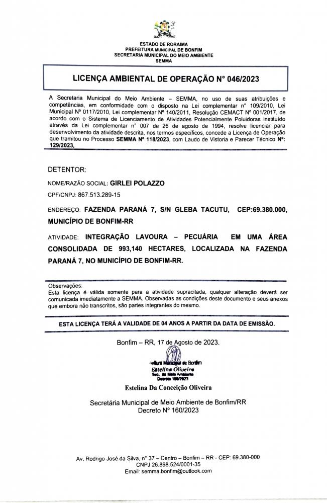 Licença Ambiental de Operação