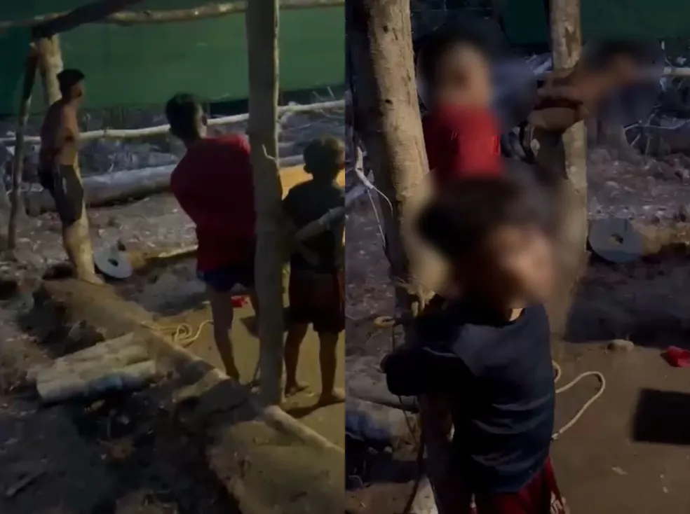 Duas crianças e adolescente Yanomami são amarrados por garimpeiros invasores na Terra Indígena Yanomami em Roraima