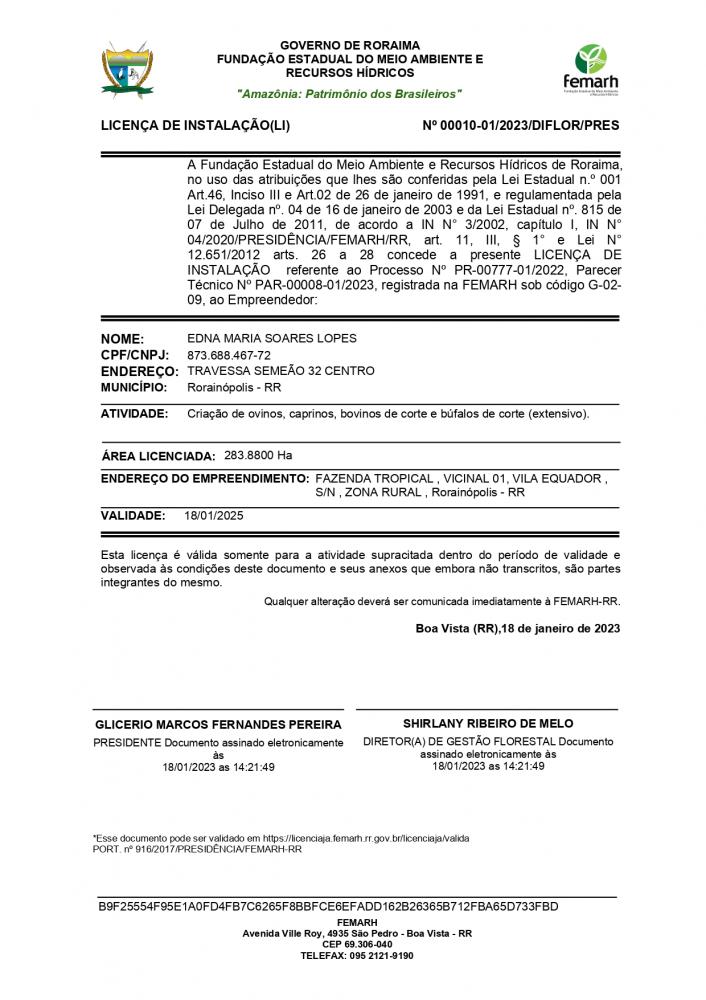 LICENÇA DE INSTALAÇAO