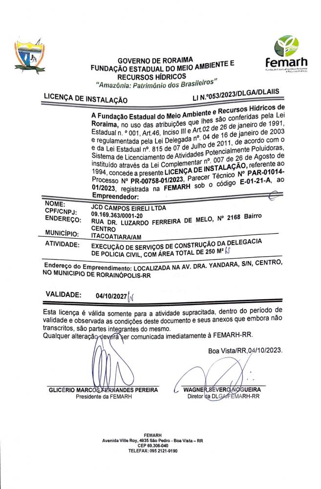 LICENÇA DE INSTALAÇÃO