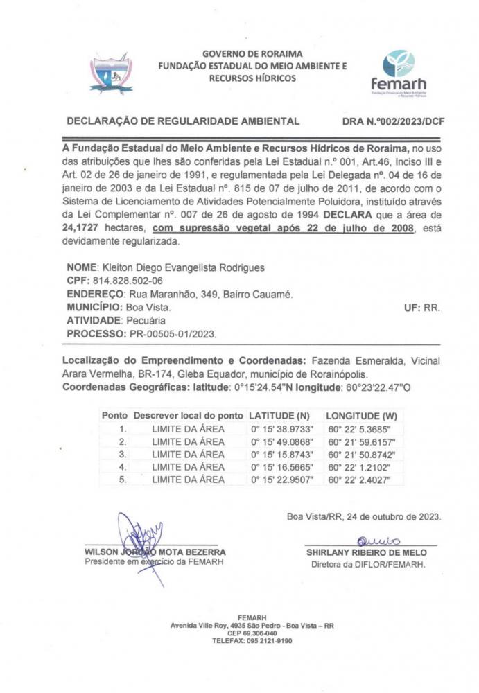 Declaração de regularidade Ambiental 