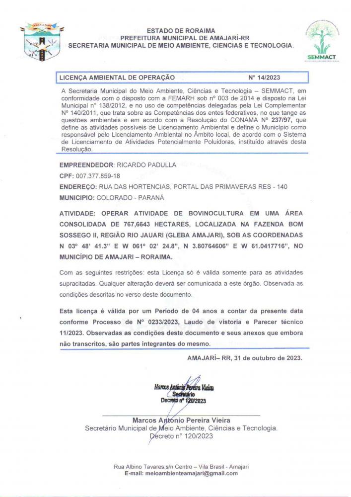 Licença Ambiental de Operação