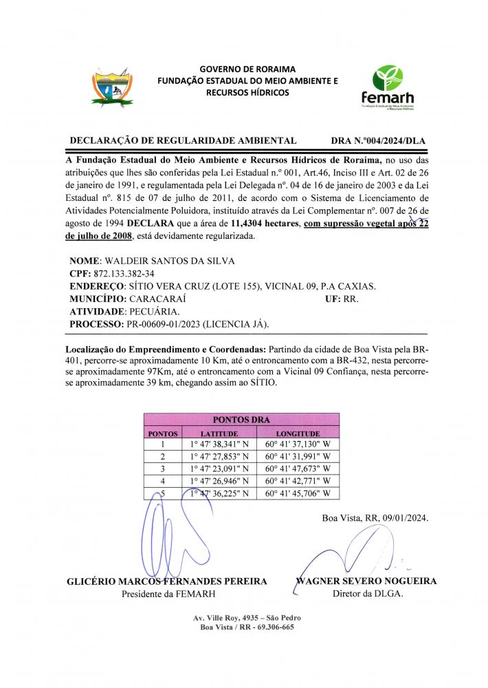 DECLARAÇAO DE REGULARIDADE AMBIENTAL