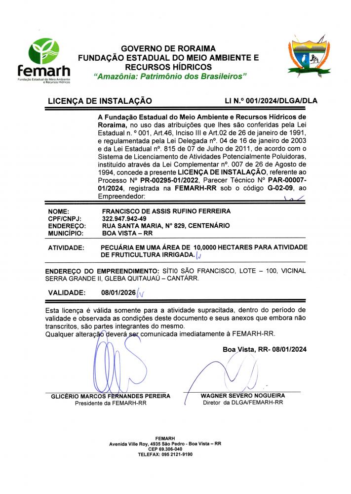 LICENÇA DE INSTALAÇÃO