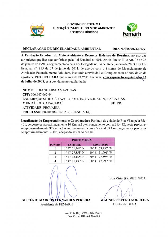 DECLARAÇAO DE REGULARIDADE AMBIENTAL