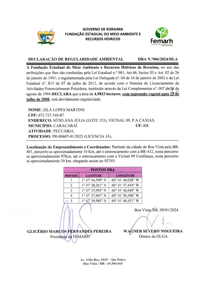 DECLARAÇAO DE REGULARIDADE AMBIENTAL