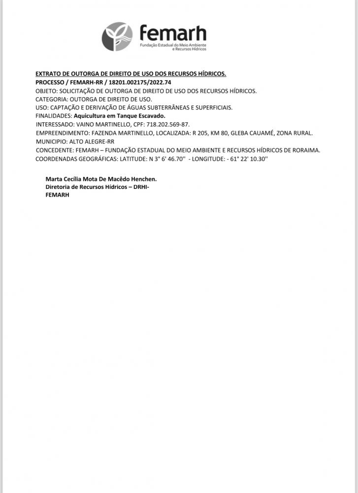EXTRATO DE OUTORGA DE DIREITO DE USO DOS RECURSOS HÍDRICOS.