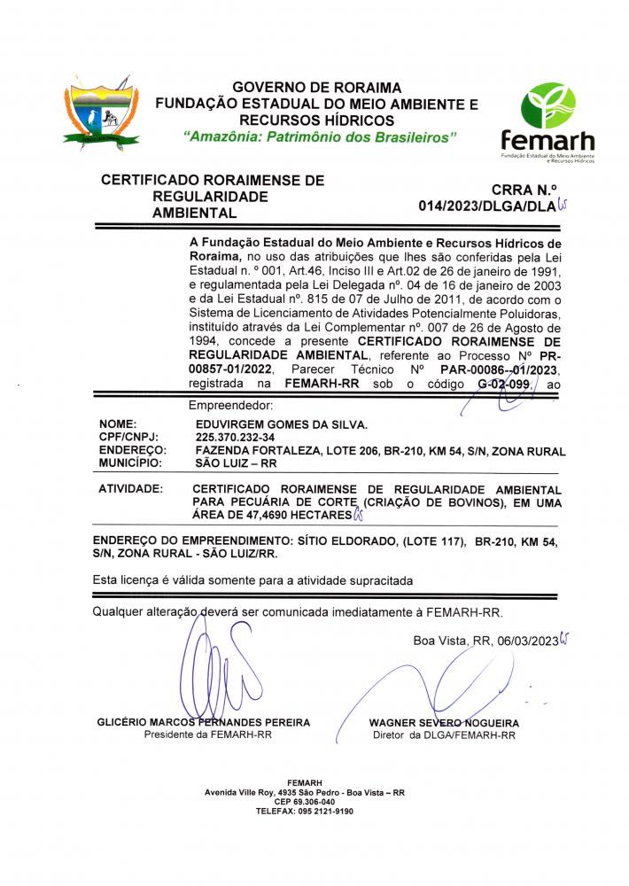 CERTIFICADO RORAIMENSE DE REGULARIDADE AMBIENTAL