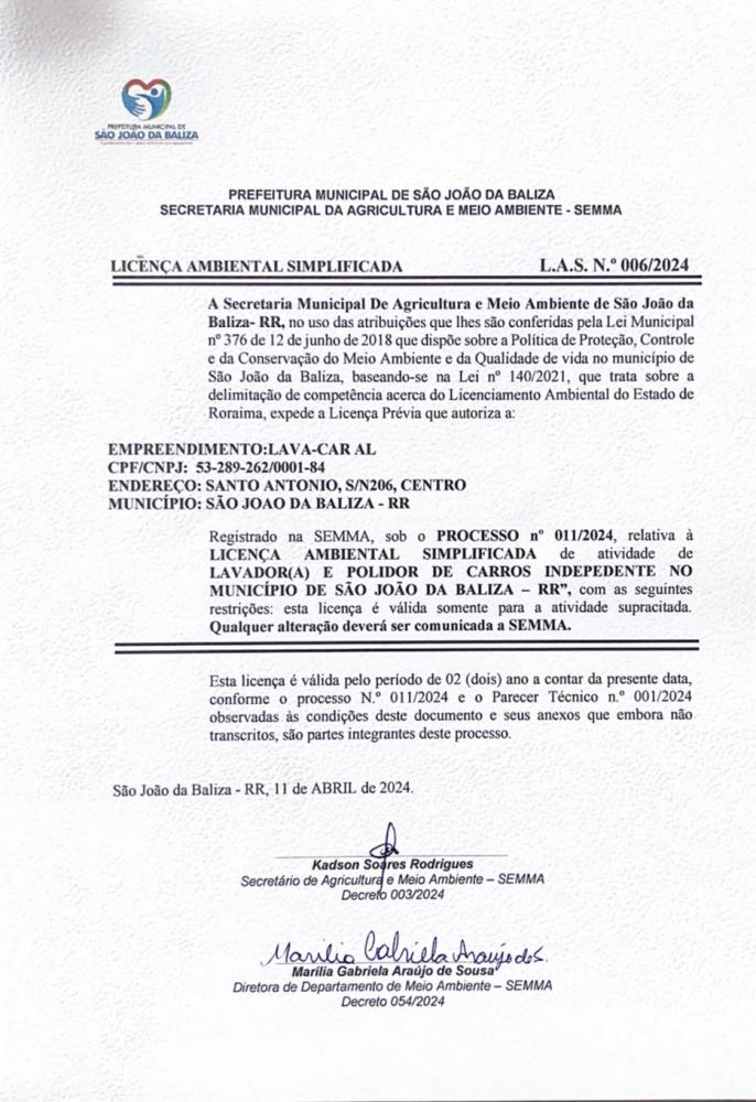 LICENÇA AMBIENTAL SIMPLIFICADA 