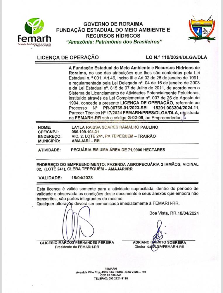LICENÇA DE OPERAÇÃO 