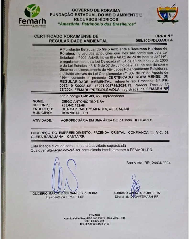 CERTIFICADO RORAIMENSE DE REGULARIDADE AMBIENTAL 