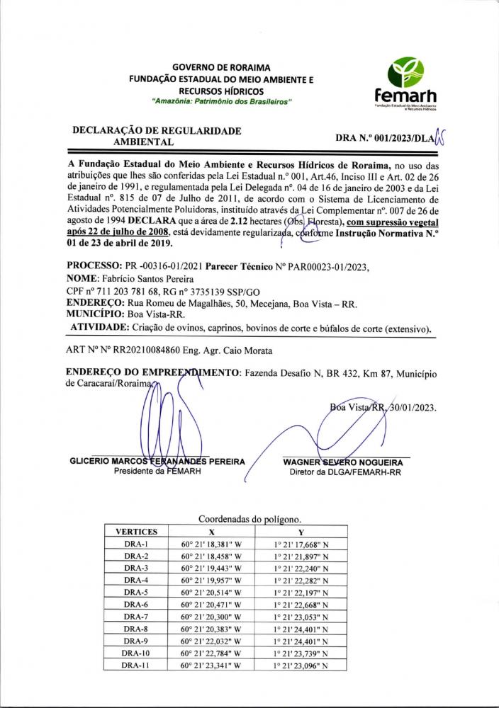 DECLARAÇAO DE REGULARIDADE AMBIENTAL
