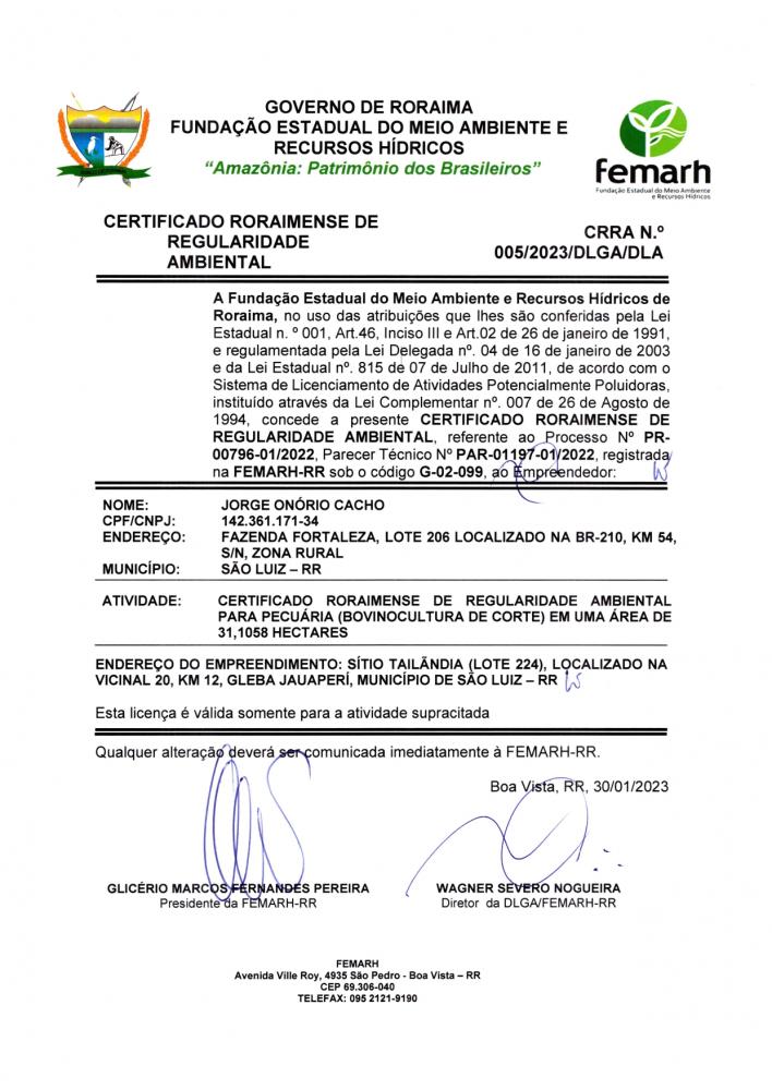 CERTIFICADO ROROAIMENSE DE REGULARIDADE AMBIENTAL