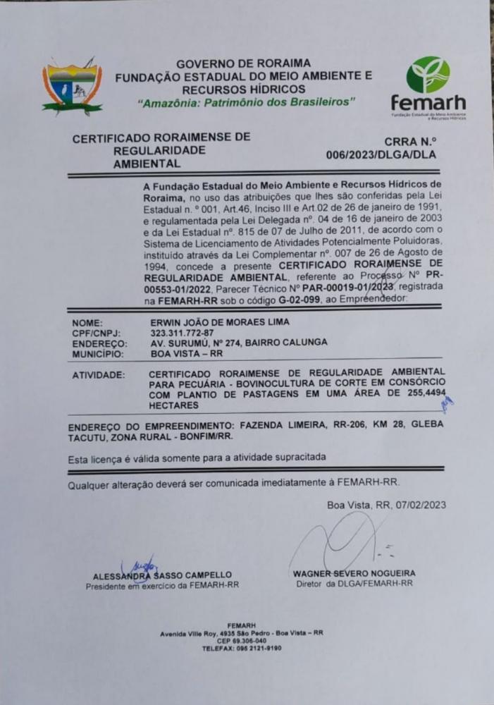 CERTIFICADO ROROAIMENSE DE REGULARIDADE AMBIENTAL