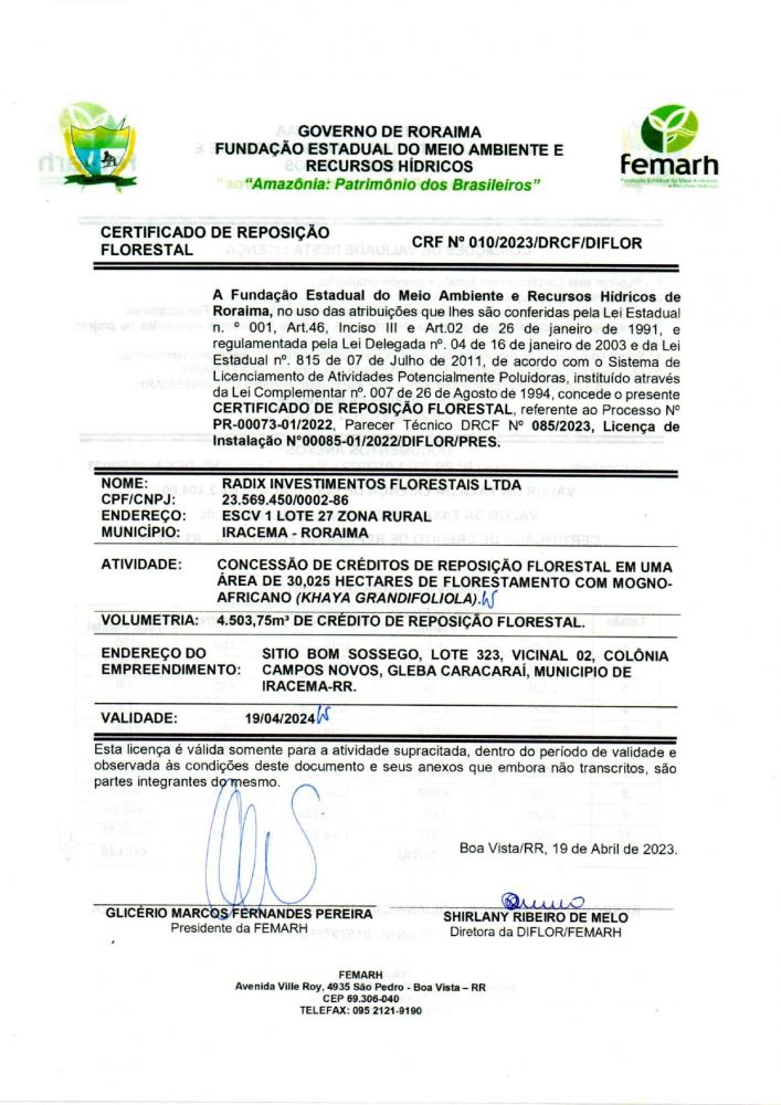CERTIFICADO DE REPOSIÇAO FLORESTAL