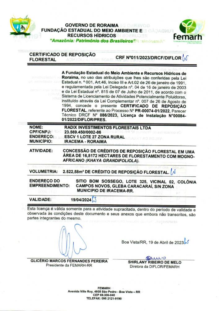 CERTIFICADO DE REPOSIÇAO FLORESTAL