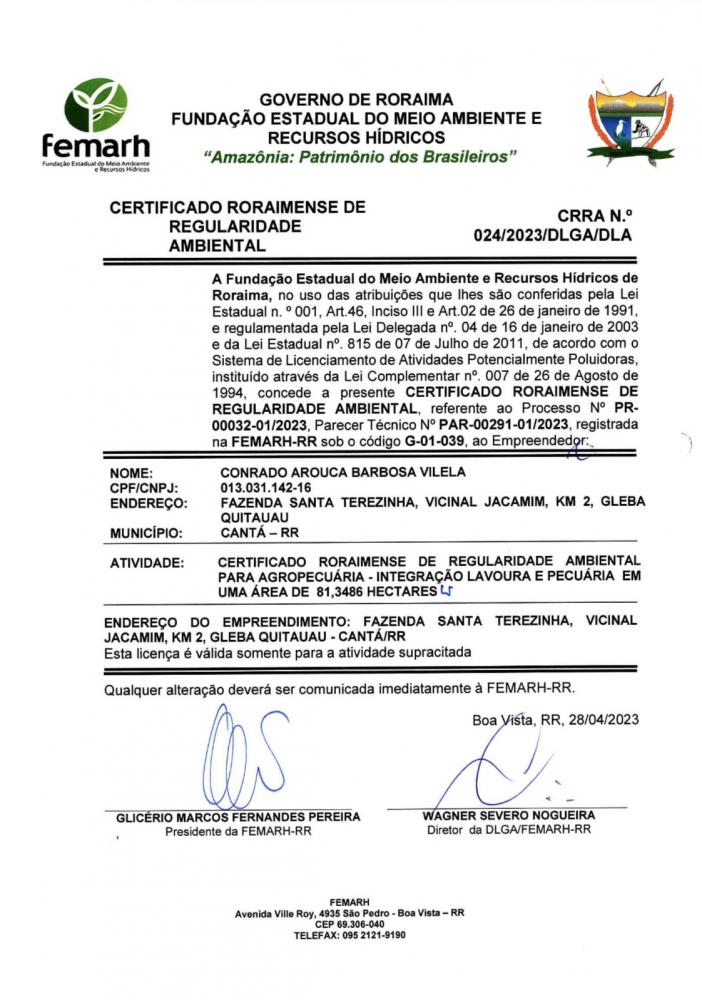 CERTIFICADO RORAIMENSE DE REGULARIDADE AMBIENTAL