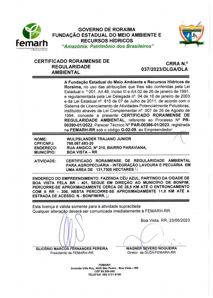 CERTIFICADO RORAIMENSE DE REGULARIDADE AMBIENTAL