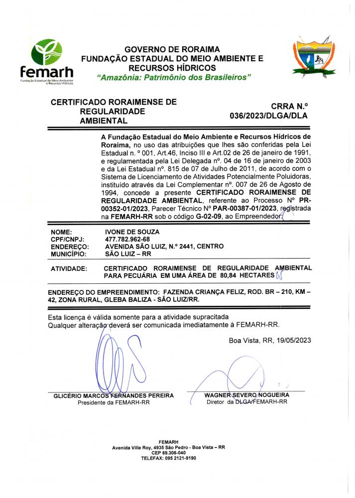 CERTIFICADO RORAIMENSE DE REGULARIDADE AMBIENTAL