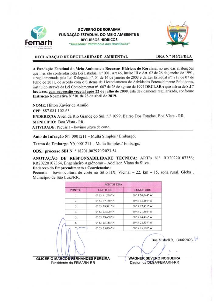 DECLARAÇAO DE REGULARIDADE AMBIENTAL