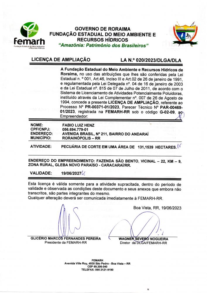 LICENÇA DE AMPLIAÇÃO