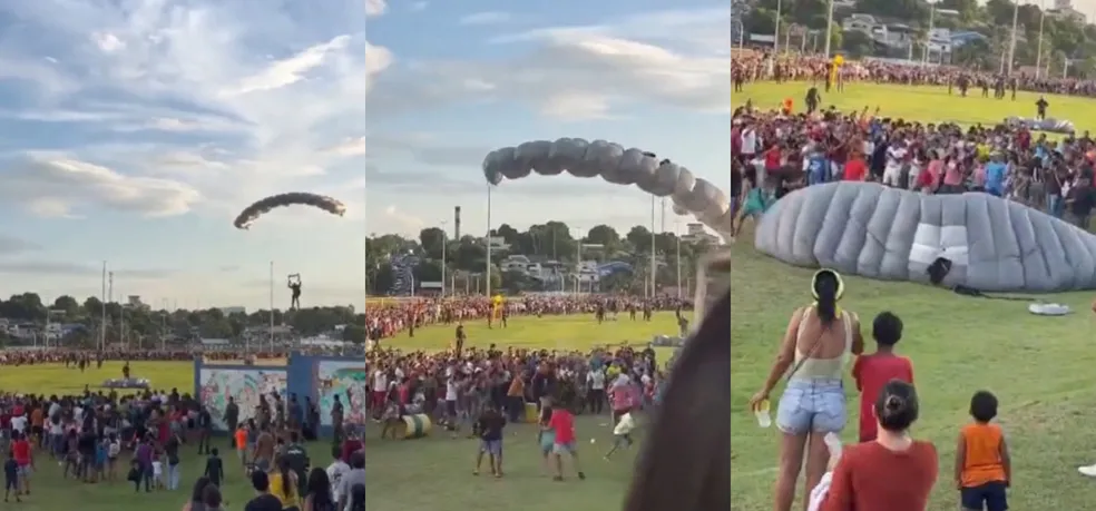 Paraquedista 'atropela' mulher durante descida em evento de aviação em Boa Vista